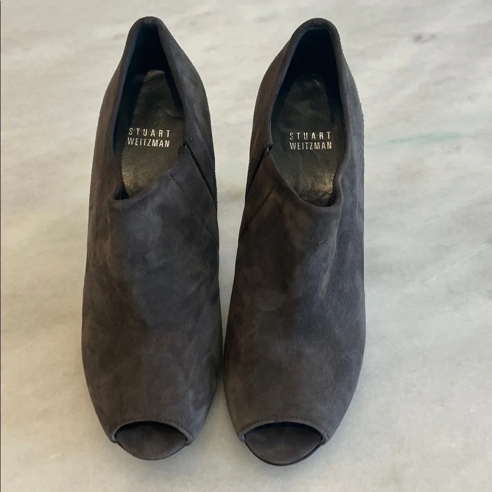 Stuart Weitzman Altamira Peep Toe Booties Londra Gray Suede Women's Size 8